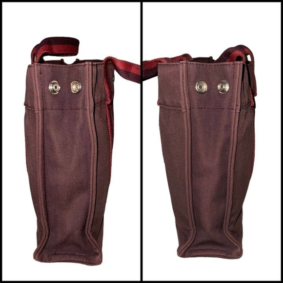 HERMÈS Hermes Canvas Bag Fourre Tout Small Stripe Burgundy Maroon Tote Bag Purse - Picture 8 of 15